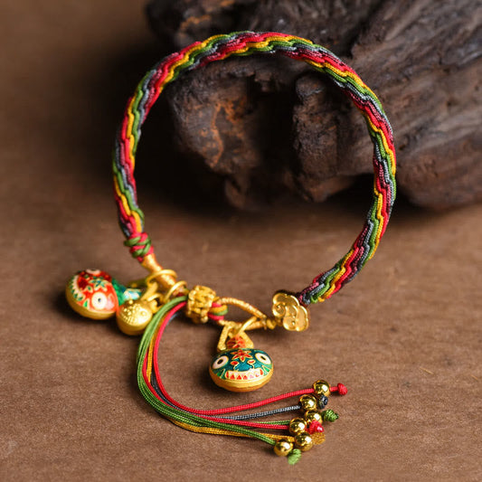 livewellfinds Tibet Gold Swallowing Beast Family Luck Knot Braid Colorful String Bracelet