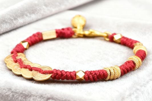 livewellfinds Handmade Five Emperor Coins Wealth String Braided Bracelet