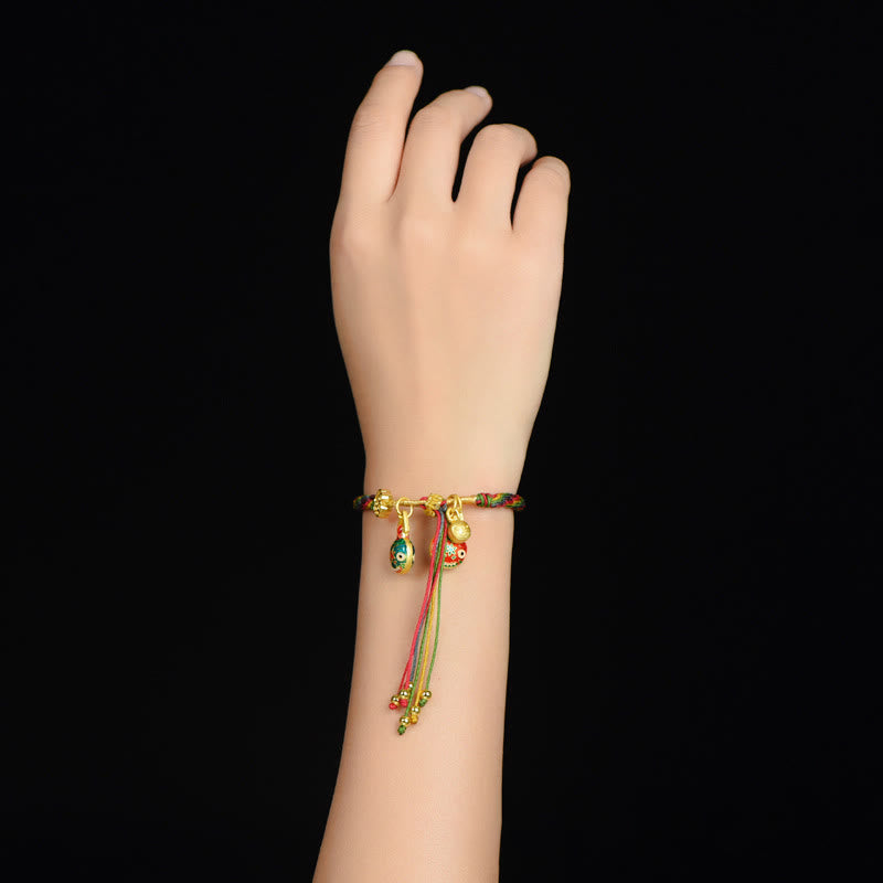 livewellfinds  Tibet Gold Swallowing Beast Family Luck Knot Braid Colorful String Bracelet