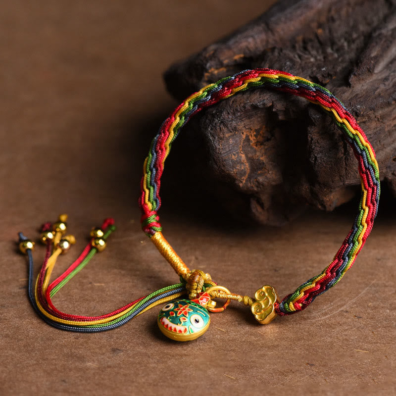 livewellfinds  Tibet Gold Swallowing Beast Family Luck Knot Braid Colorful String Bracelet