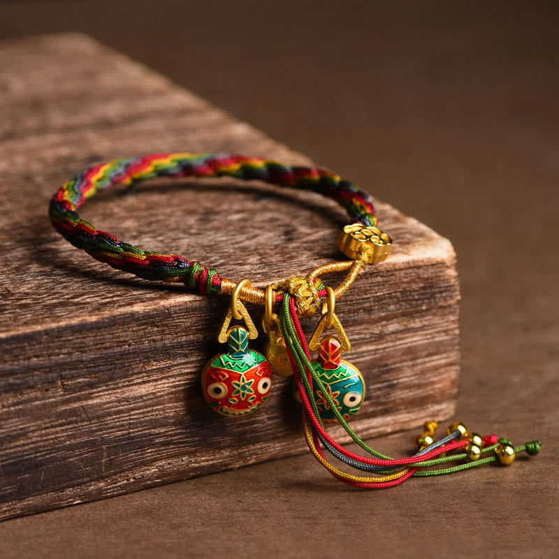 livewellfinds  Tibet Gold Swallowing Beast Family Luck Knot Braid Colorful String Bracelet