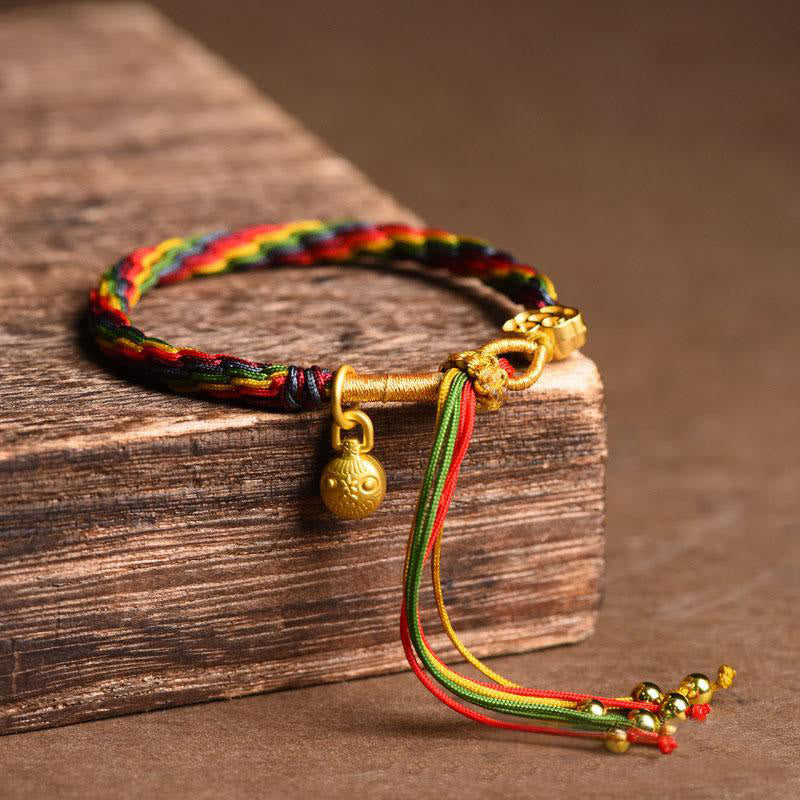 livewellfinds  Tibet Gold Swallowing Beast Family Luck Knot Braid Colorful String Bracelet