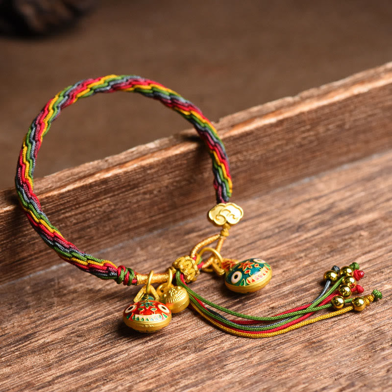 livewellfinds  Tibet Gold Swallowing Beast Family Luck Knot Braid Colorful String Bracelet