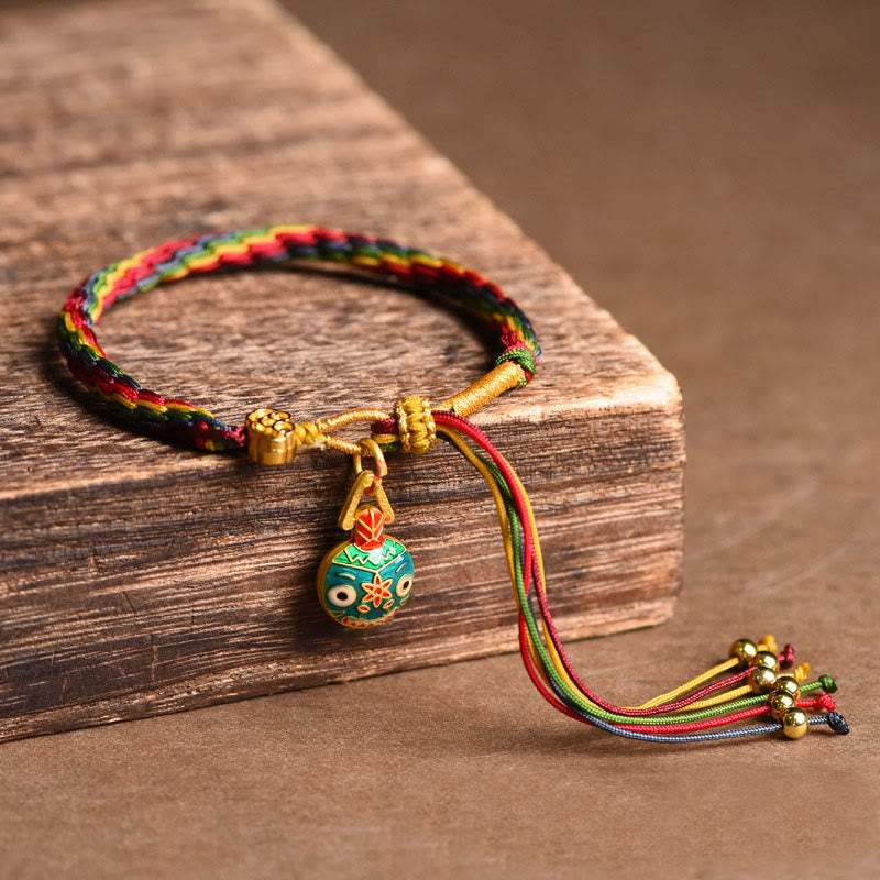 livewellfinds  Tibet Gold Swallowing Beast Family Luck Knot Braid Colorful String Bracelet
