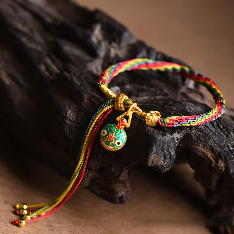 livewellfinds  Tibet Gold Swallowing Beast Family Luck Knot Braid Colorful String Bracelet