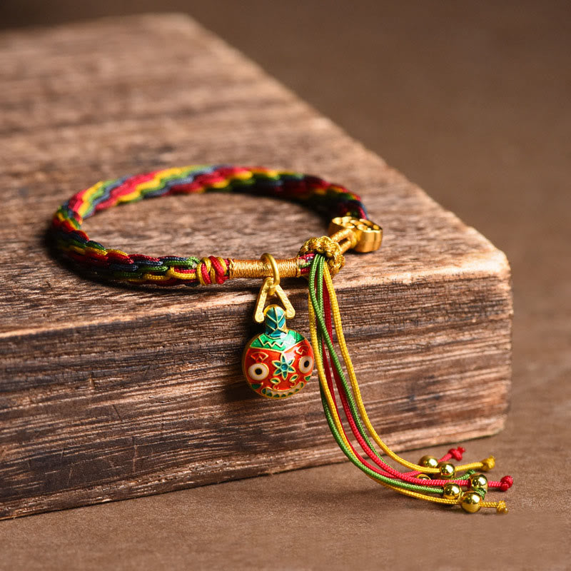 livewellfinds  Tibet Gold Swallowing Beast Family Luck Knot Braid Colorful String Bracelet