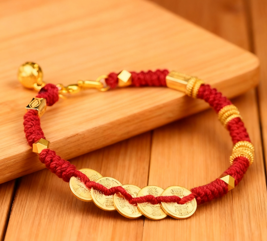livewellfinds  Handmade Five Emperor Coins Wealth String Braided Bracelet