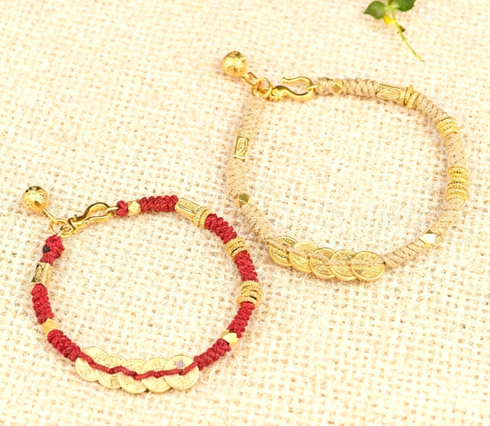 livewellfinds  Handmade Five Emperor Coins Wealth String Braided Bracelet